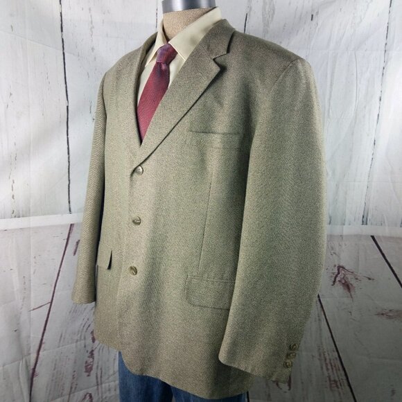 Trieste 48R 3 Button Olive Hopsack Suit Blazer Sport Coat - Picture 4 of 10